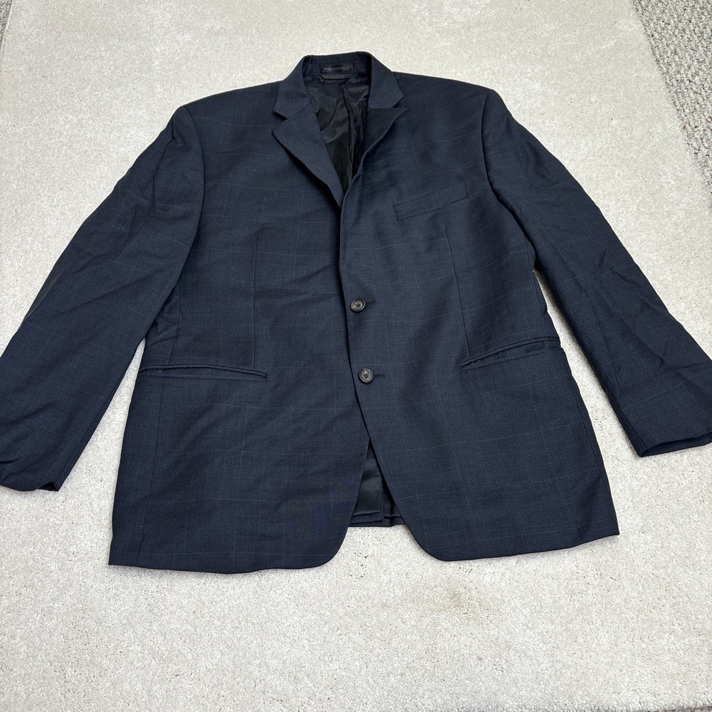 Lauren Ralph Lauren Men's 42S Navy Wool Windowpane Check Blazer Jacket Academia